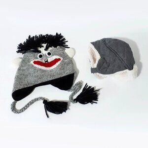 EUC Joe Fresh grey quilted hat w/ faux sherpa & Details earflap hat bundle set